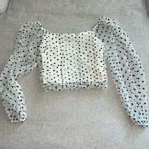Keli Boutique White and Black Polka Dot Crop Top Size Small